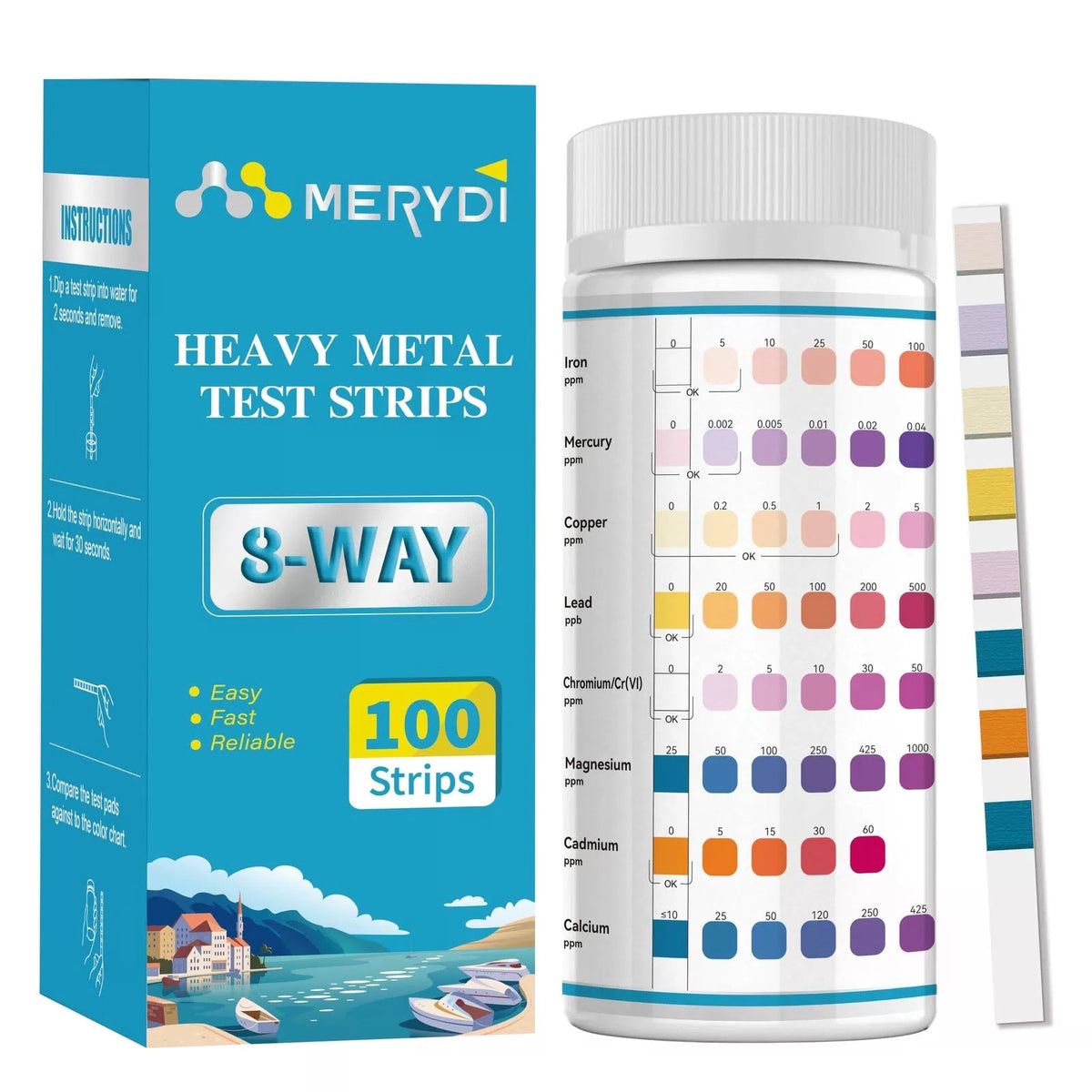 Heavy Metals Water Test Strips (8 Tests) - 100ct Home Testing Kit [1]