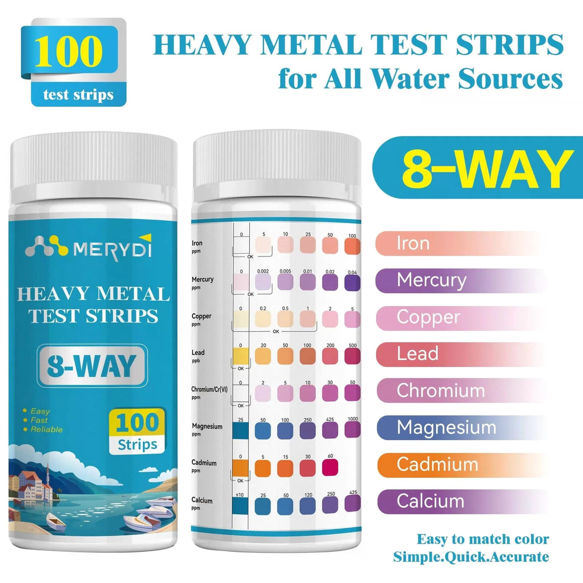 Heavy Metals Water Test Strips (8 Tests) - 100ct Home Testing Kit [2]