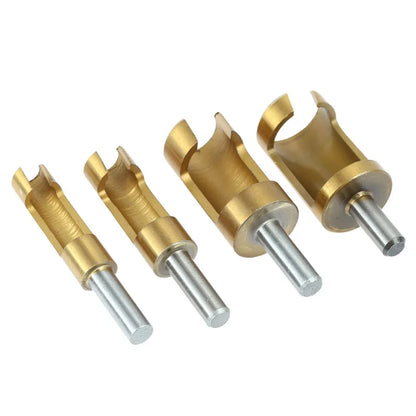4Pcs Titanium Coated Shank Barrel Cork Drill Bit Plug Cutter Bored Hole Tenon Drills Hole Saw Arbors Woodwork Hole Opener Tools