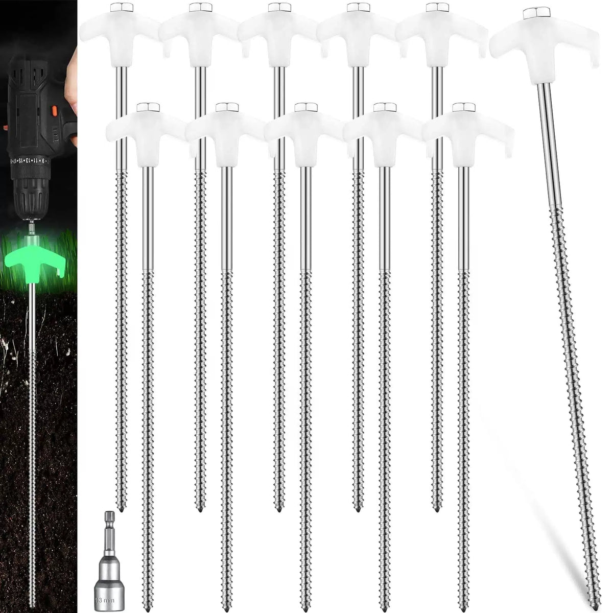 Hicarer 40 Pcs 12 Inch Tent Stakes Screw in Camping Luminous White [1]