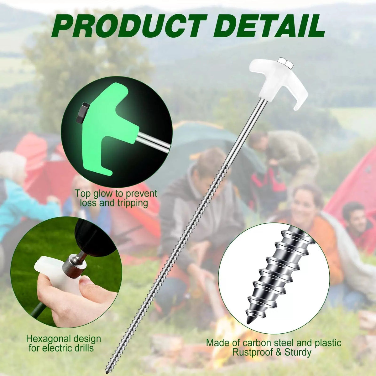 Hicarer 40 Pcs 12 Inch Tent Stakes Screw in Camping Luminous White [3]