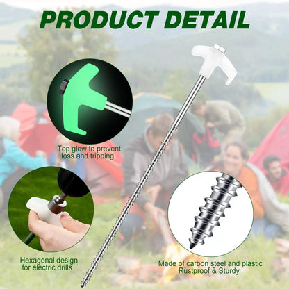 Hicarer 40 Pcs 12 Inch Tent Stakes Screw in Camping Luminous White [3]