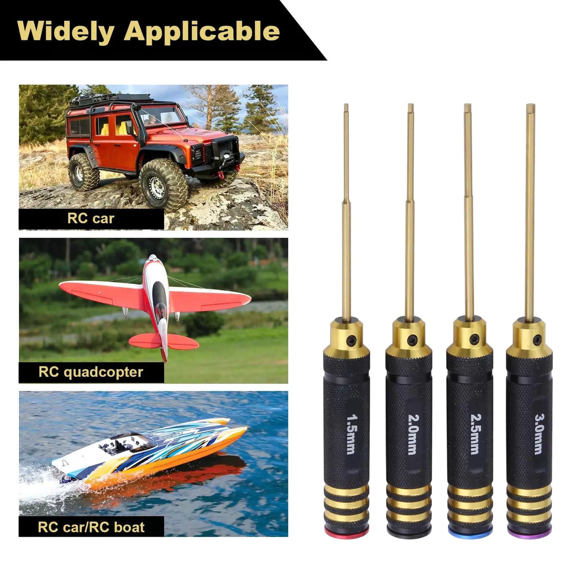 HobbyPark Titanium Hex Screw Driver Set 1.5mm 2.0mm 2.5mm 3.0mm Hexagon Black [4]