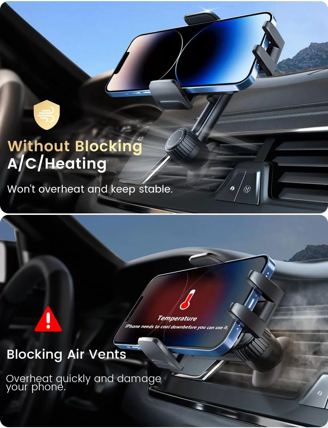Holdersafe Phone Holders for Your Car: [Never Blocking] Air Vent Cell Black [4]