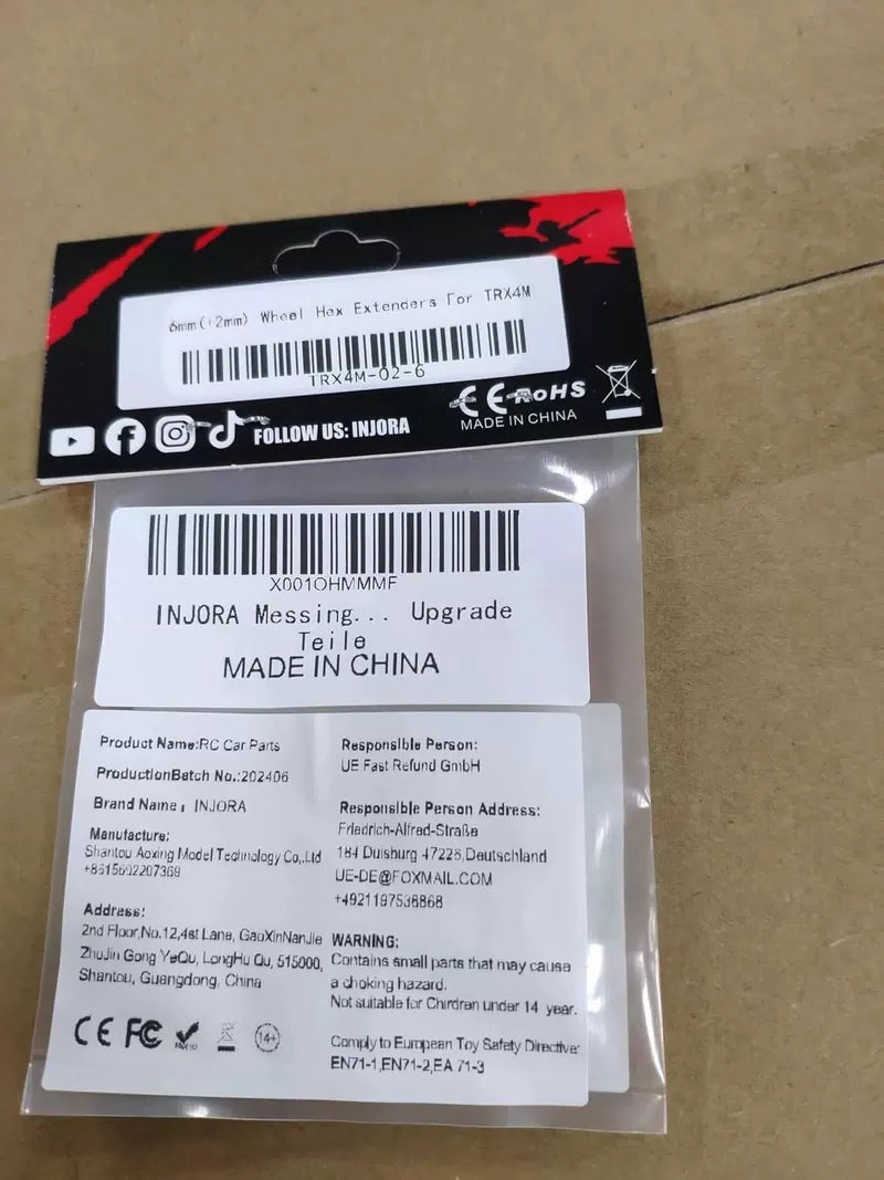 INJORA Brass Wheel Hex Hub 6mm(+2mm) Extenders Adaptor for 1/18 RC 6mm [8]