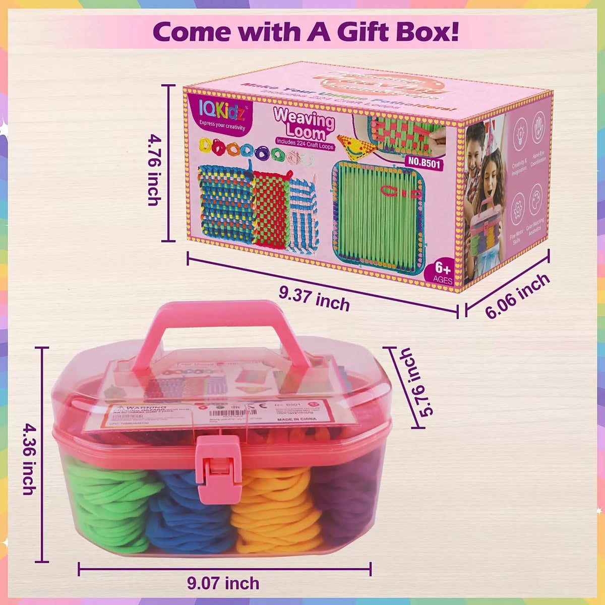 IQKidz Weaving Loom Kit Toys, Potholder Loom, [6]