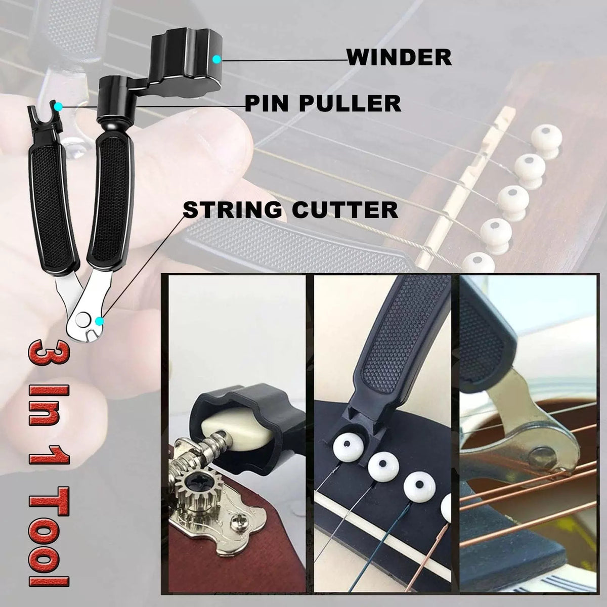 JINWEE Acoustic Guitar Accessories Kit,Guitar Tool Changing Kit 40 Pcs, black [6]