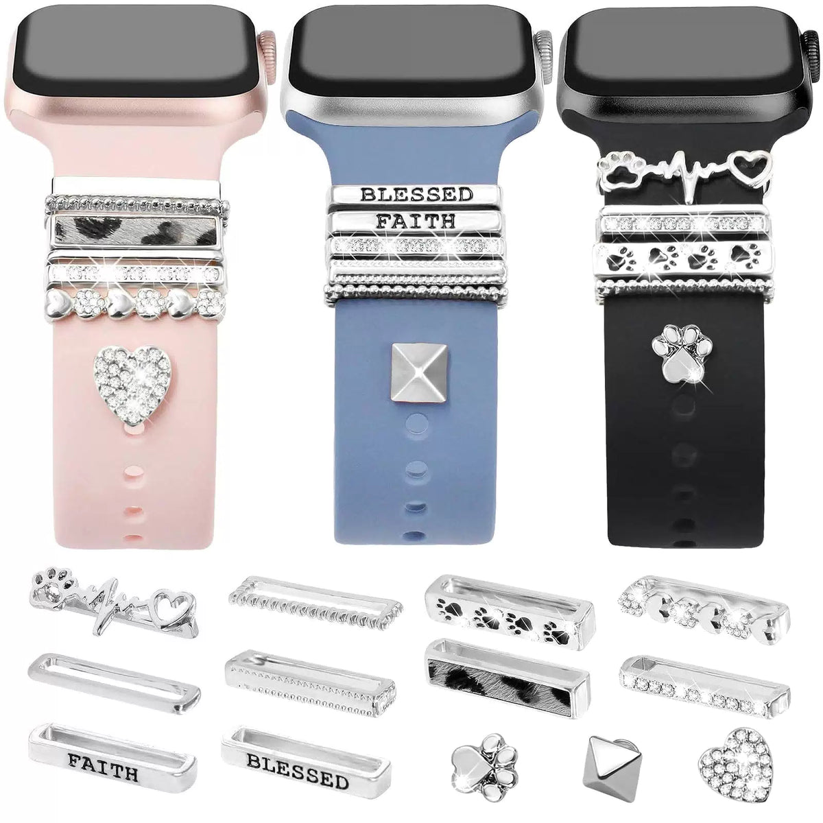 JR.DM 13 Pieces Sliver Watch Band Charms with 10-Pcs 42mm x 3mm, A-Silver [1]