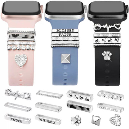 JR.DM 13 Pieces Sliver Watch Band Charms with 10-Pcs 42mm x 3mm, A-Silver [1]