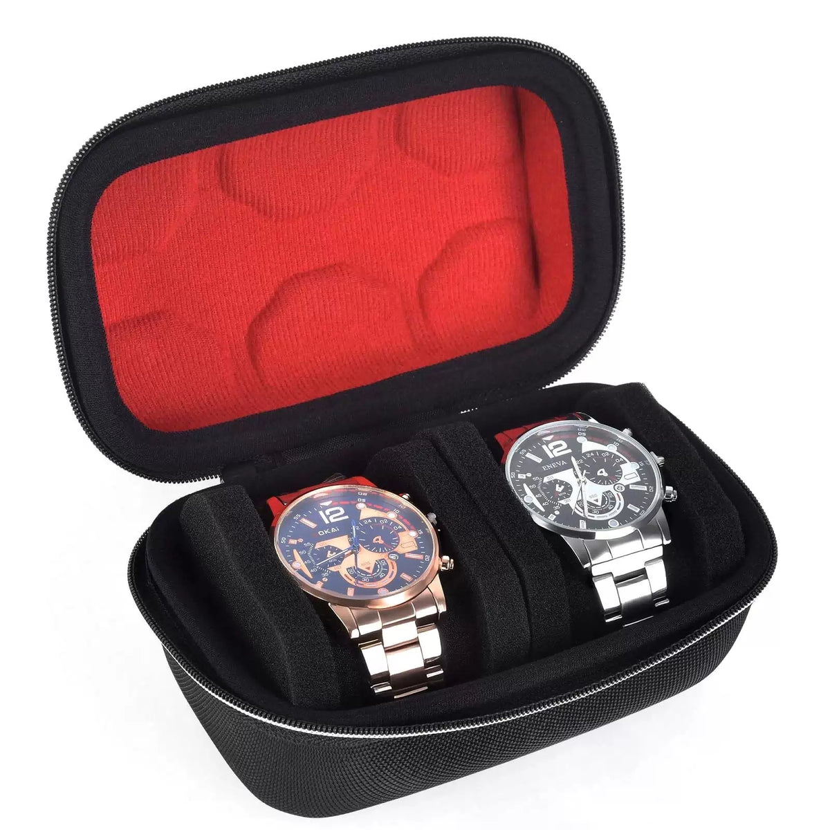 Jimtoiny Premium Hard Shell Travel Watch Case for Men, 2 Slot 2-Slot, Black [1]