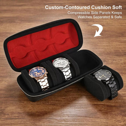 Jimtoiny Premium Hard Shell Travel Watch Case for Men, 2 Slot 2-Slot, Black [5]