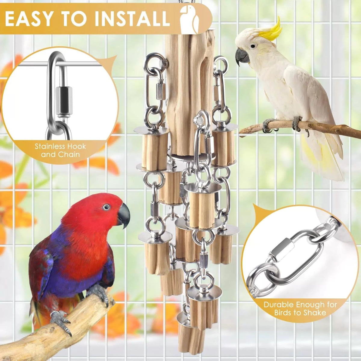KATUMO Parrot Toys for Large Birds with Detachable Parts, 304 Silvery [6]