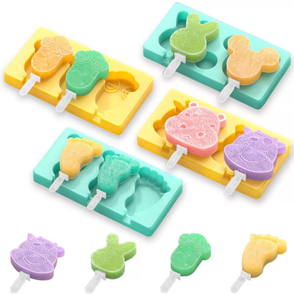 Kids Cartoon Popsicle Molds - 4 standard, Mouse + Dairy cow + Frog + Feet [1]