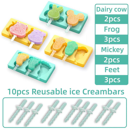 Kids Cartoon Popsicle Molds - 4 standard, Mouse + Dairy cow + Frog + Feet [4]