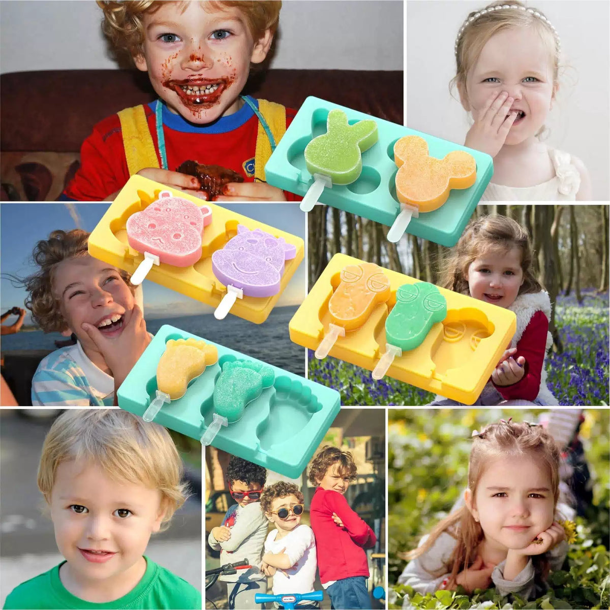Kids Cartoon Popsicle Molds - 4 standard, Mouse + Dairy cow + Frog + Feet [6]