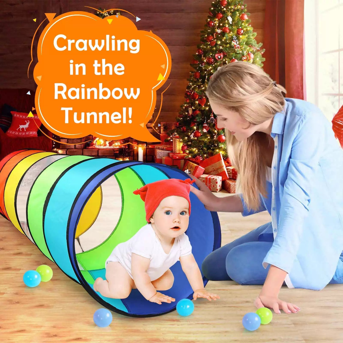 Kids Play Tunnel Tent for Toddlers, 18.1D x 69L inches, Rainbow [4]