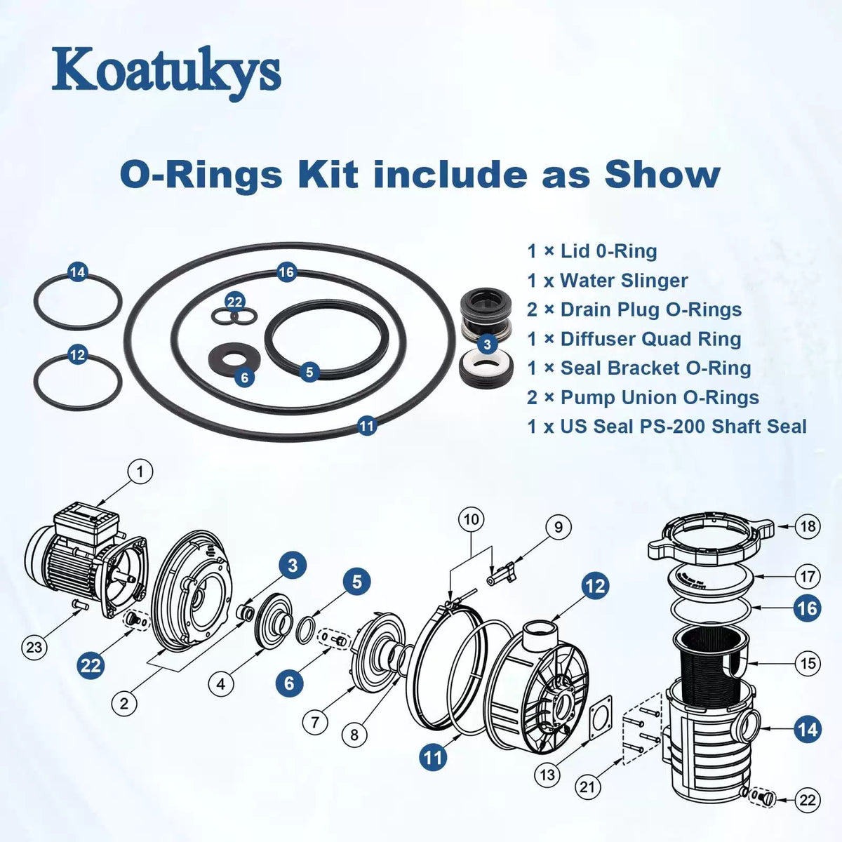 Koatukys O-Ring Rebuild Kit Replaces for Pentair SuperFlo 111(2), Black [3]