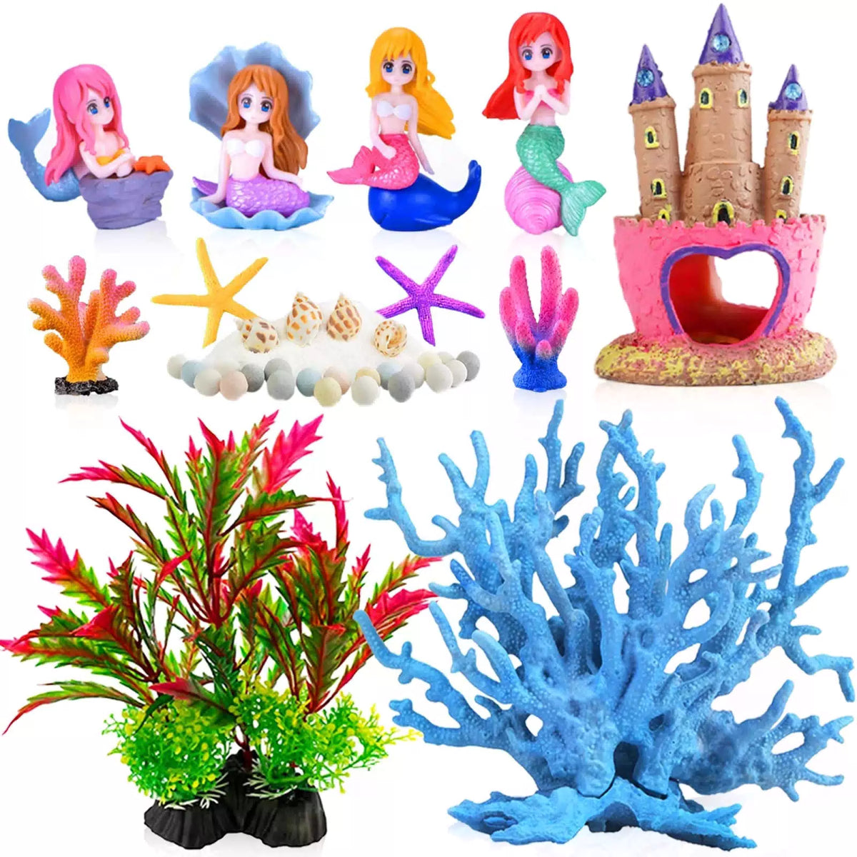 Kooterfun Mermaid's Castle Fish Tank Decorations-28pack Include Pink [1]
