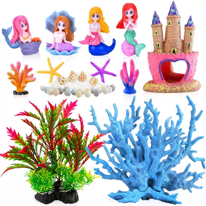 Kooterfun Mermaid's Castle Fish Tank Decorations-28pack Include Pink [1]