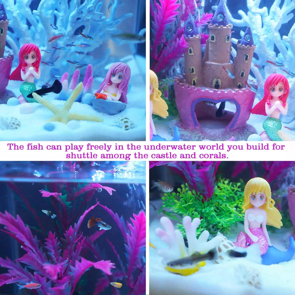 Kooterfun Mermaid's Castle Fish Tank Decorations-28pack Include Pink [2]