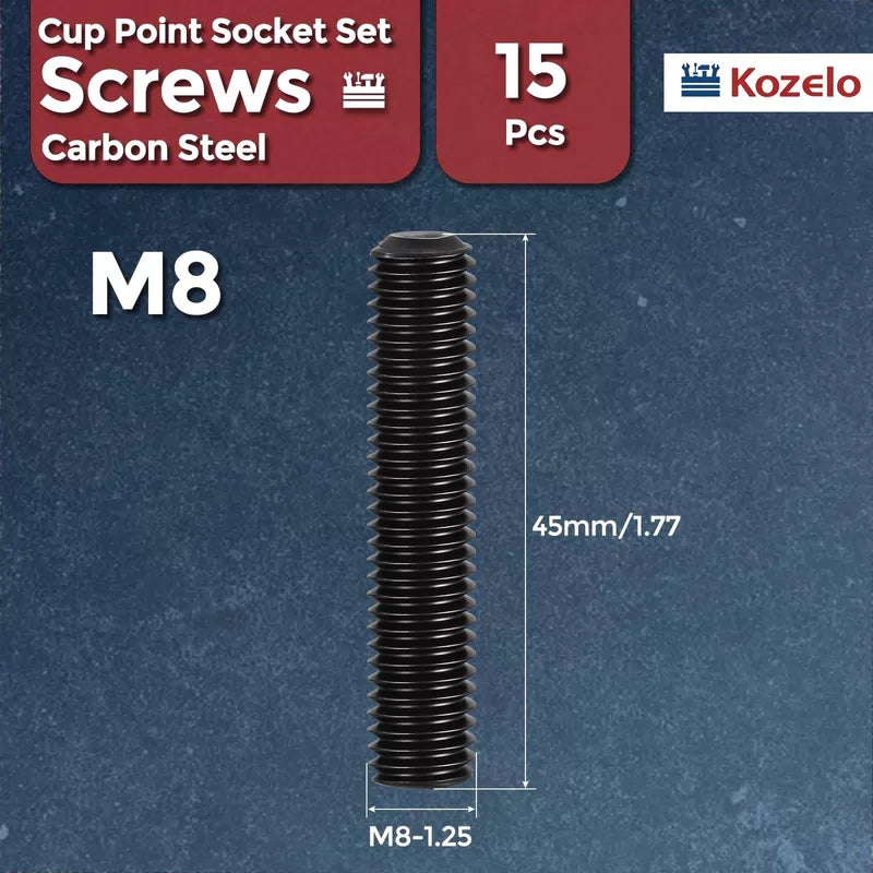 Kozelo 15Pcs Cup Point Socket Set Screws-M8-1.25x45 Carbon M8-1.25x45, Black [2]