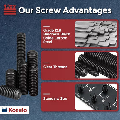 Kozelo 15Pcs Cup Point Socket Set Screws-M8-1.25x45 Carbon M8-1.25x45, Black [3]