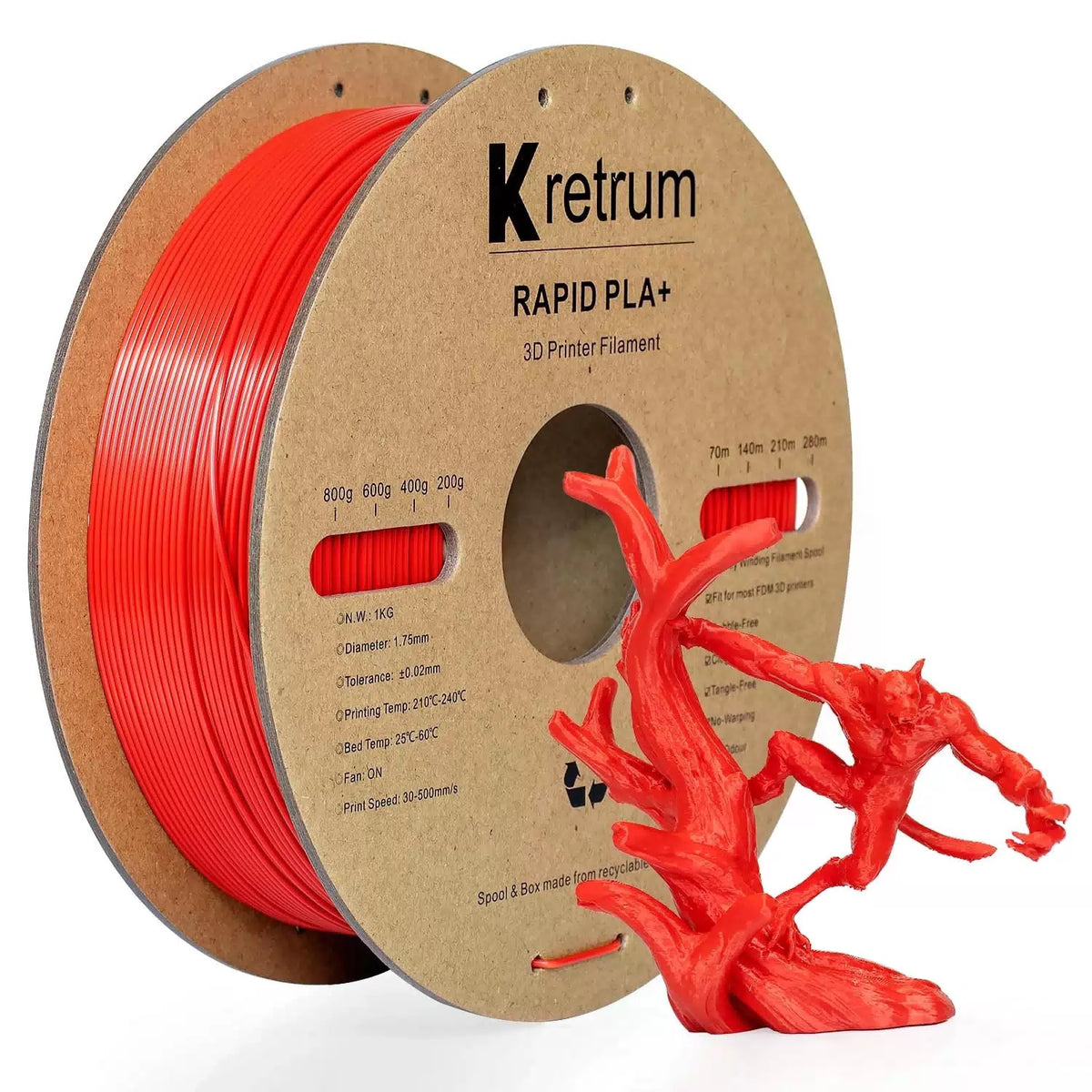 Kretrum PLA+ Rapid 3D Printer Filament for 30-500 mm/s High Speed Hyper Red [1]
