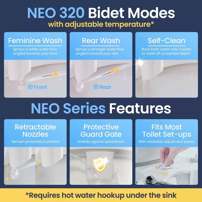 LUXE Bidet NEO 320 - Warm Water, Dual Nozzle, 17 x 10 x 3 inches, White [3]