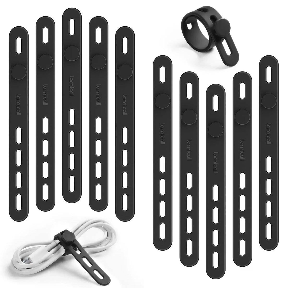 Lamicall 10Pack Reusable Cord Organizer Cable Ties - 10Pack, Classic Black [1]