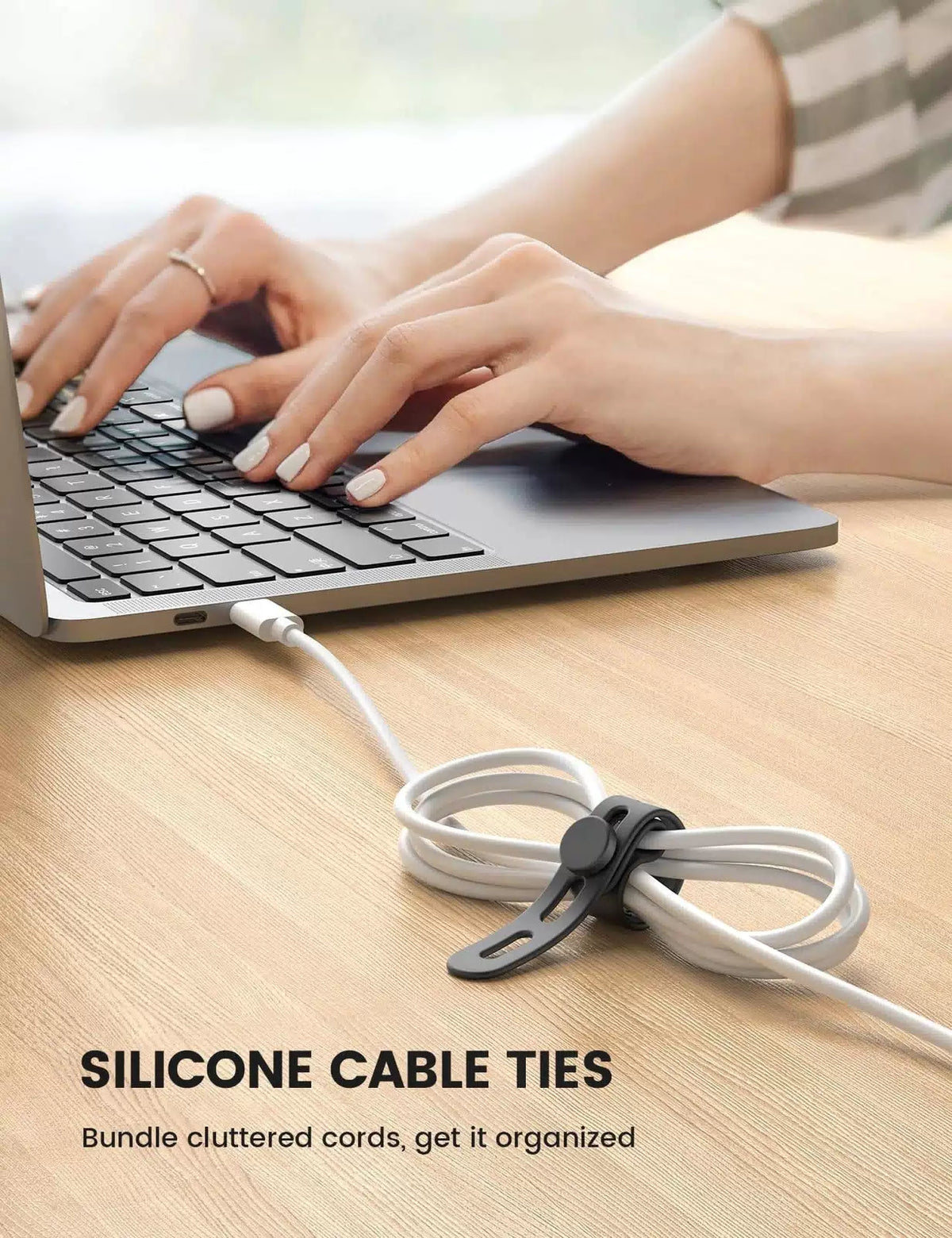 Lamicall 10Pack Reusable Cord Organizer Cable Ties - 10Pack, Classic Black [5]