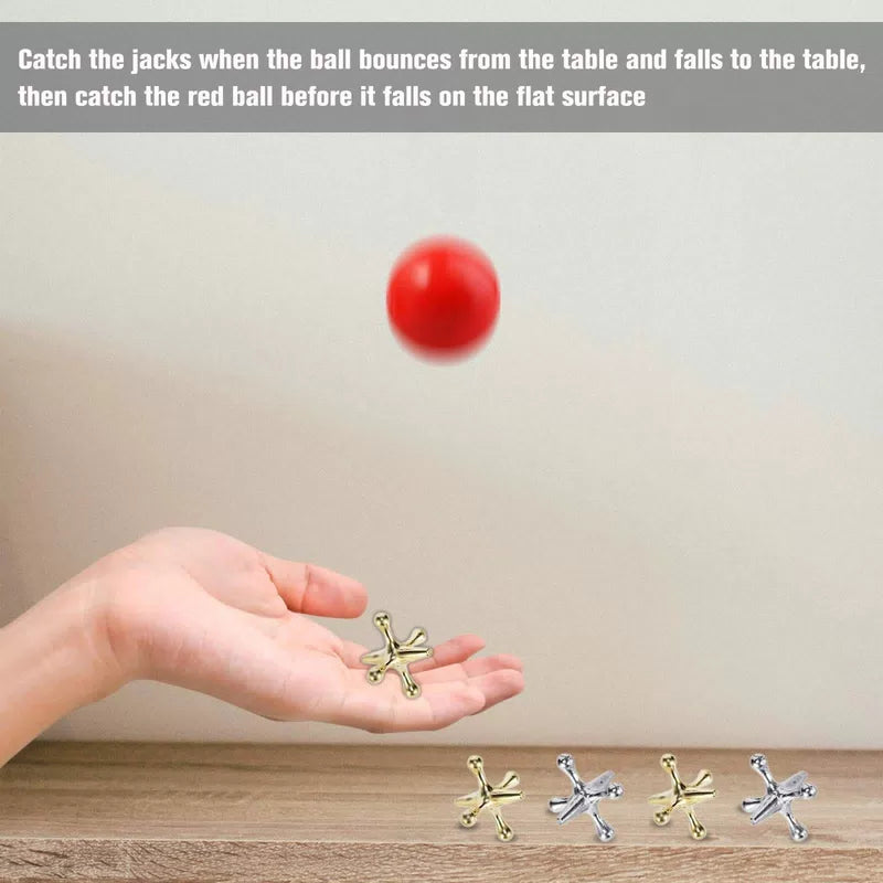 Legigo Retro Metal Jacks Game Set- 60 PCS Jax with 6 Red Medium, 6 Set [3]