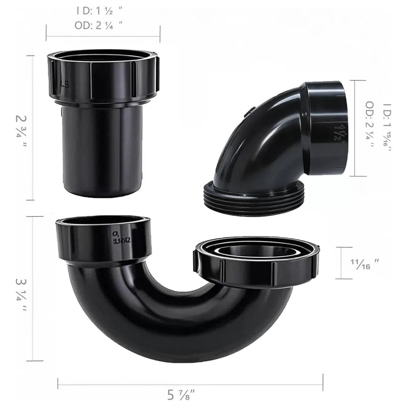 Lesso ABS Adjustable P Trap1 1/2 Inch for RV Drain Bathroom 1-1/2 Inch, Black [3]