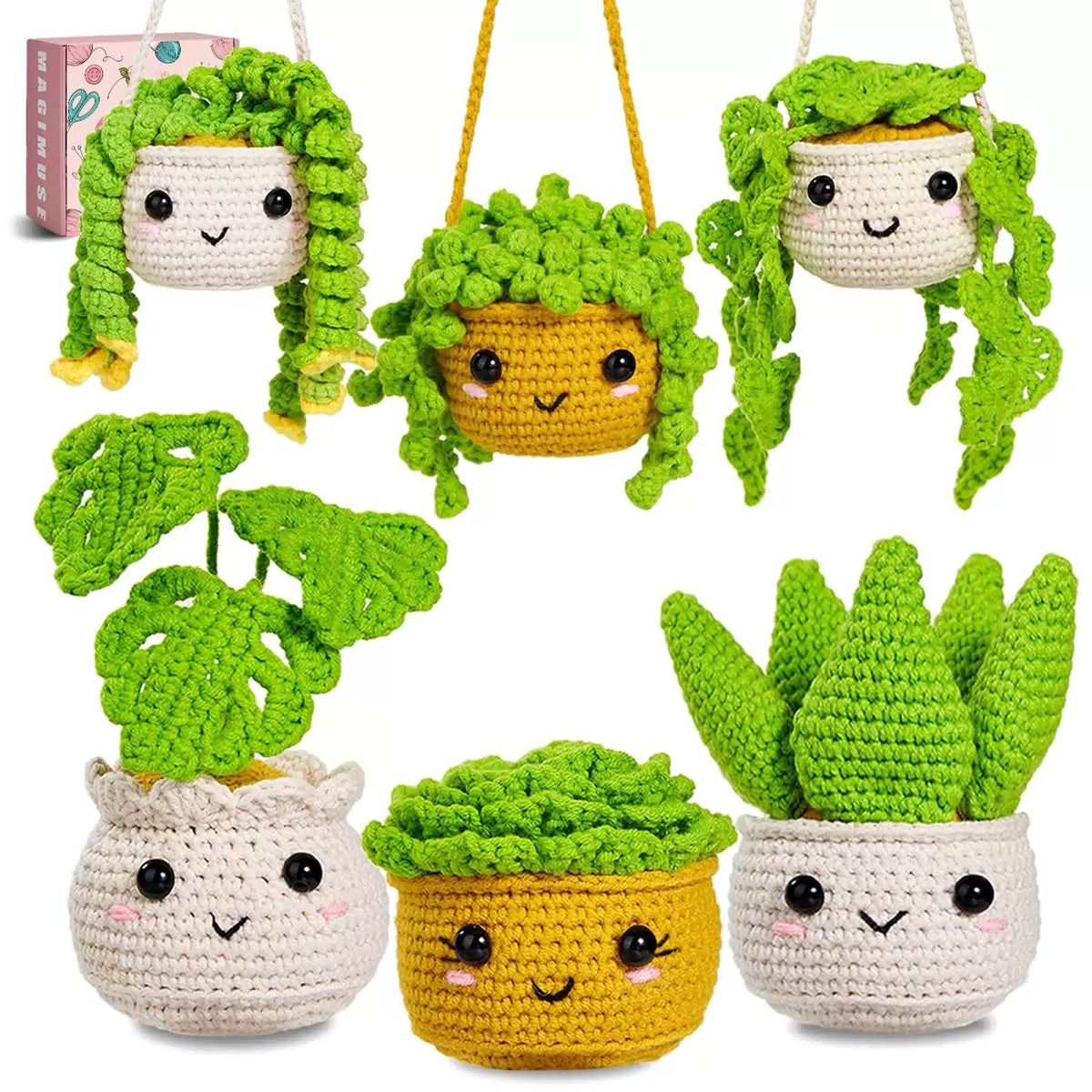 MAGIMUSE Crochet Kit for Beginners, Monstera Plant Family miniature, colorful [1]