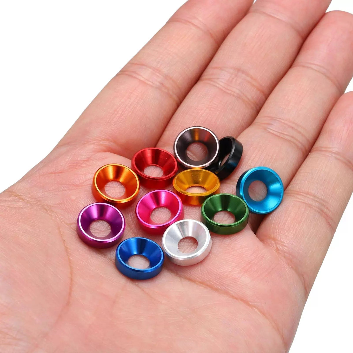 MECCANIXITY M5 Cone Cup Countersunk Washers,Anodized Aluminum M5, Rose Red [5]