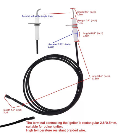 METER STAR 2Pc 38" Pulse Ignitor Wire & Ceramic rectangular pin, Black [2]