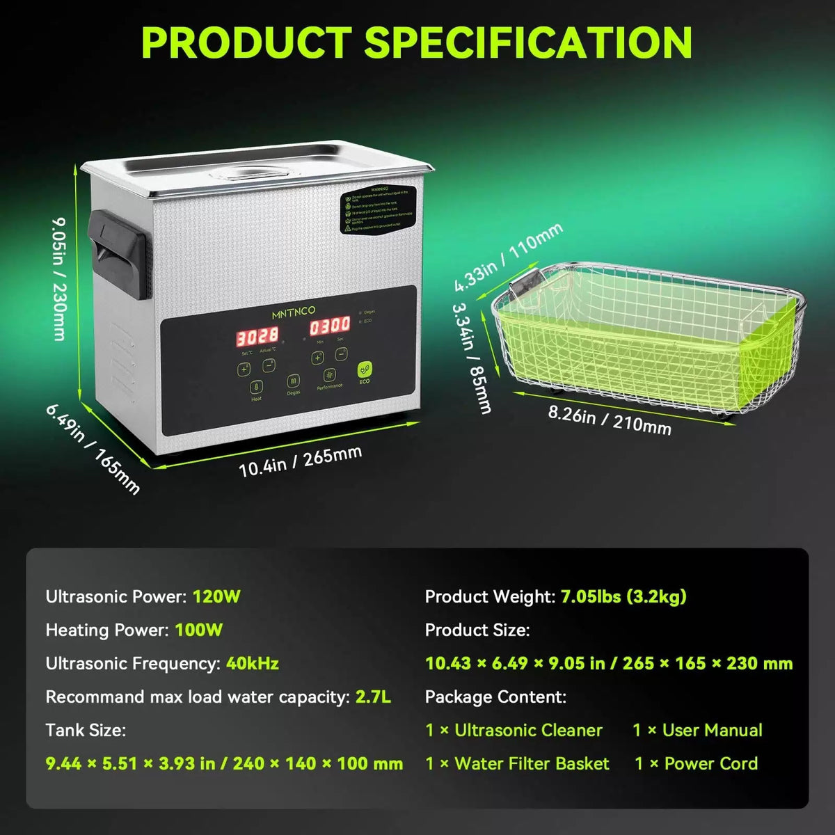 MNTNCO 3L Commercial Ultrasonic Cleaner, ECO Mode, Heating, Degas [8]