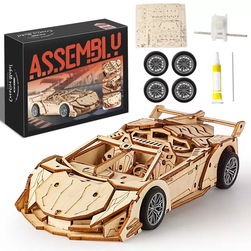 MOCBURIKU 3D Wooden Puzzles for Adults Roadster, Normal, Wood Color [8]