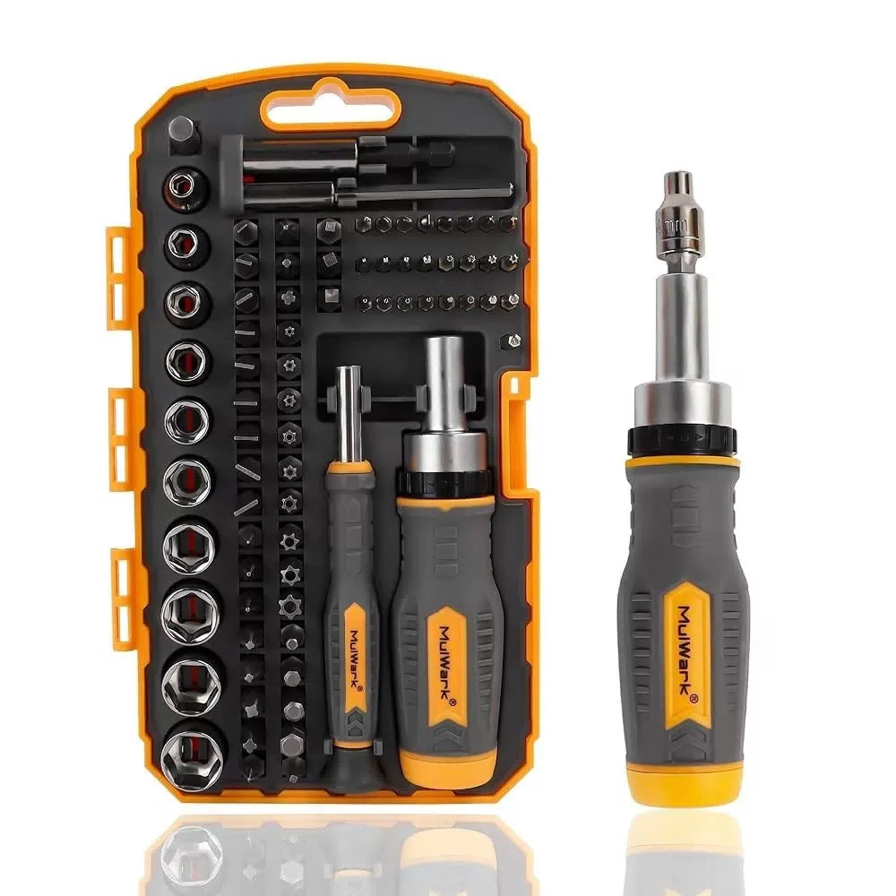 MULWARK Screwdriver Bit Set & Socket Kit, 77-Pieces Ratcheting Orange [1]