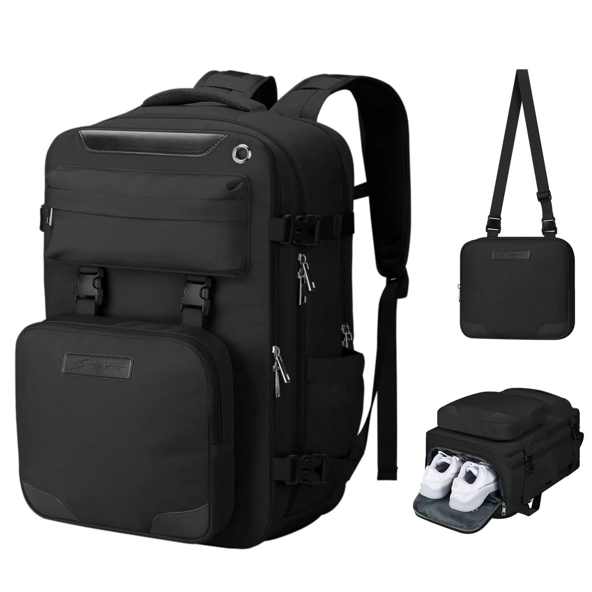 Maelstrom Travel Backpack for Women Men, 2 in 1 Crossbody Bag 26L, 1.black [1]