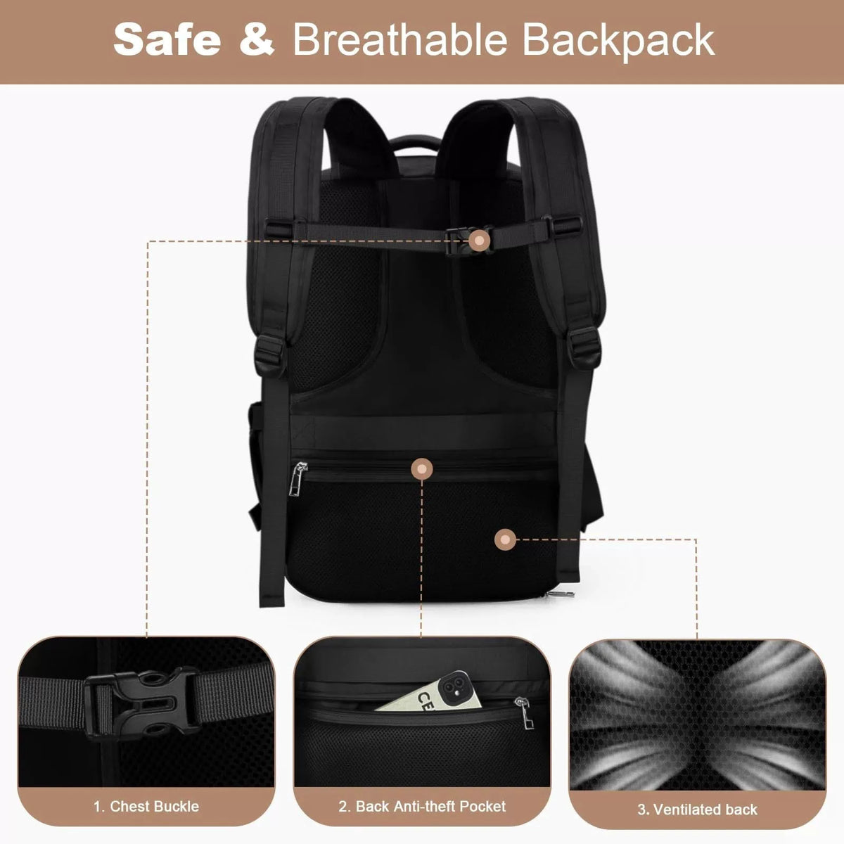 Maelstrom Travel Backpack for Women Men, 2 in 1 Crossbody Bag 26L, 1.black [7]