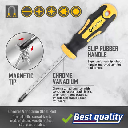 Magnetic Screwdrivers Set with Slotted/Phillips/Hex/Pozidriv/Torx, Yellow [2]