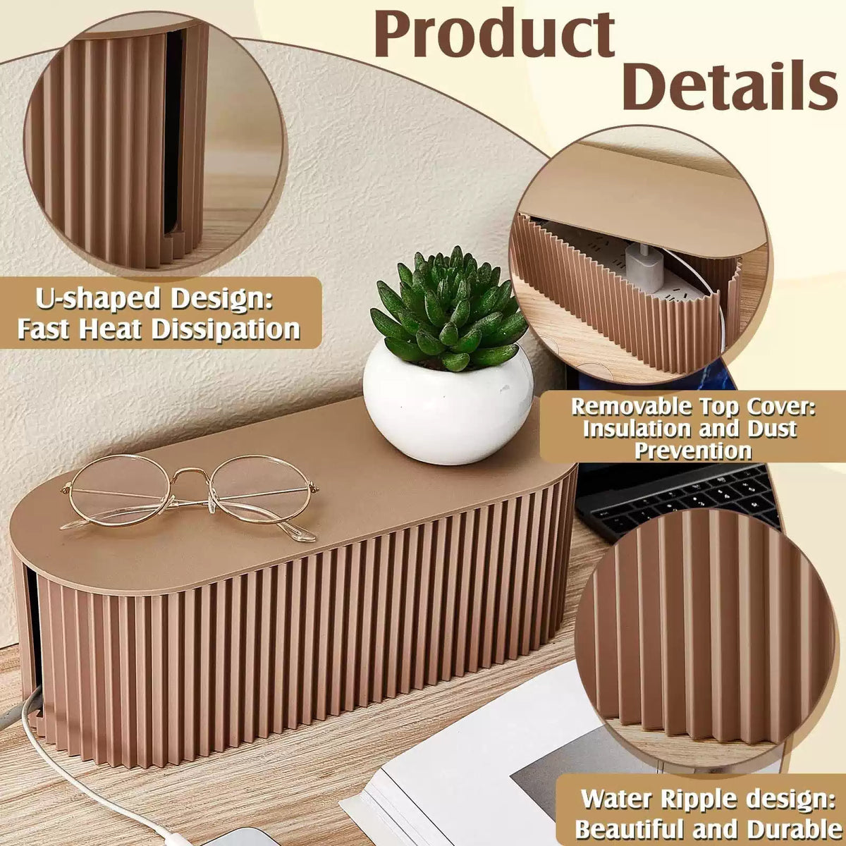 Marsui 2 Pcs Light Coffee Cable Management Organizer Box for [3]