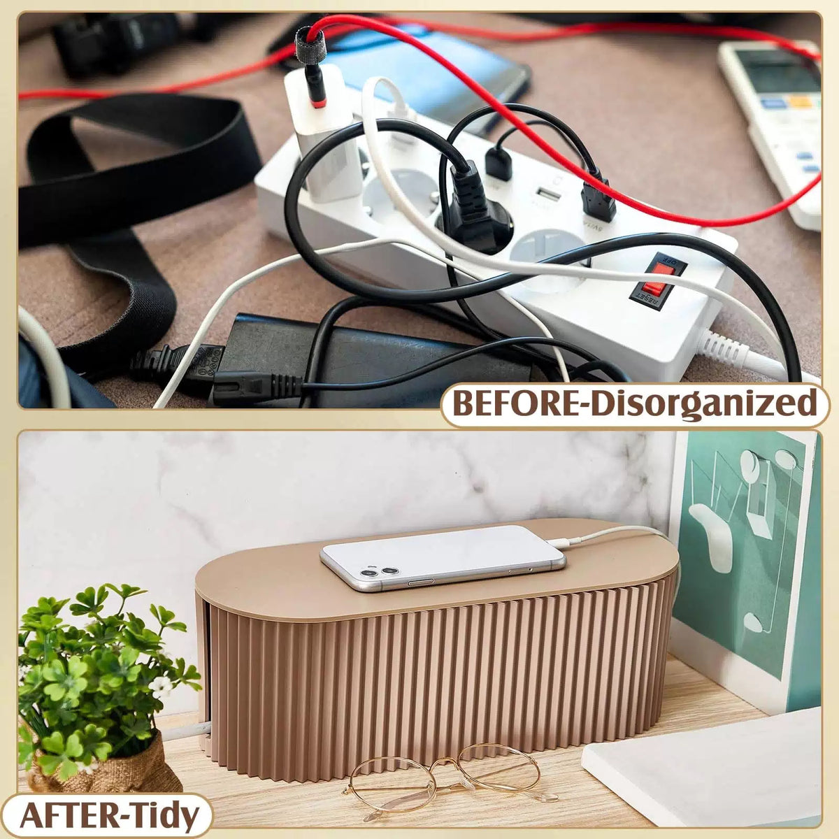 Marsui 2 Pcs Light Coffee Cable Management Organizer Box for [6]