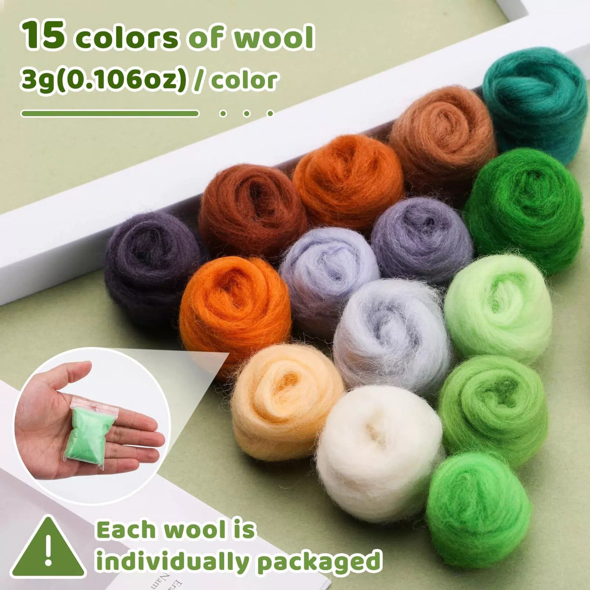 Mayboos 15 Colors Felting Wool, Wool Yarn Roving, 15 colors, 15 [2]