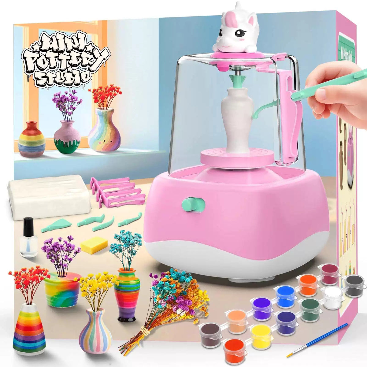 Mini Pottery Wheel for Kids - Painting Craft Kit with Mini, Pink [1]
