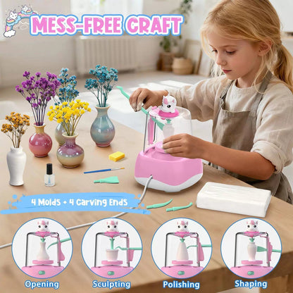 Mini Pottery Wheel for Kids - Painting Craft Kit with Mini, Pink [3]