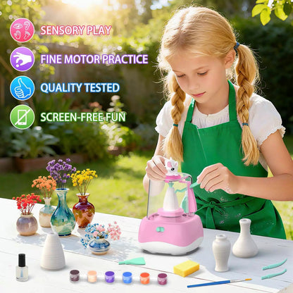 Mini Pottery Wheel for Kids - Painting Craft Kit with Mini, Pink [5]