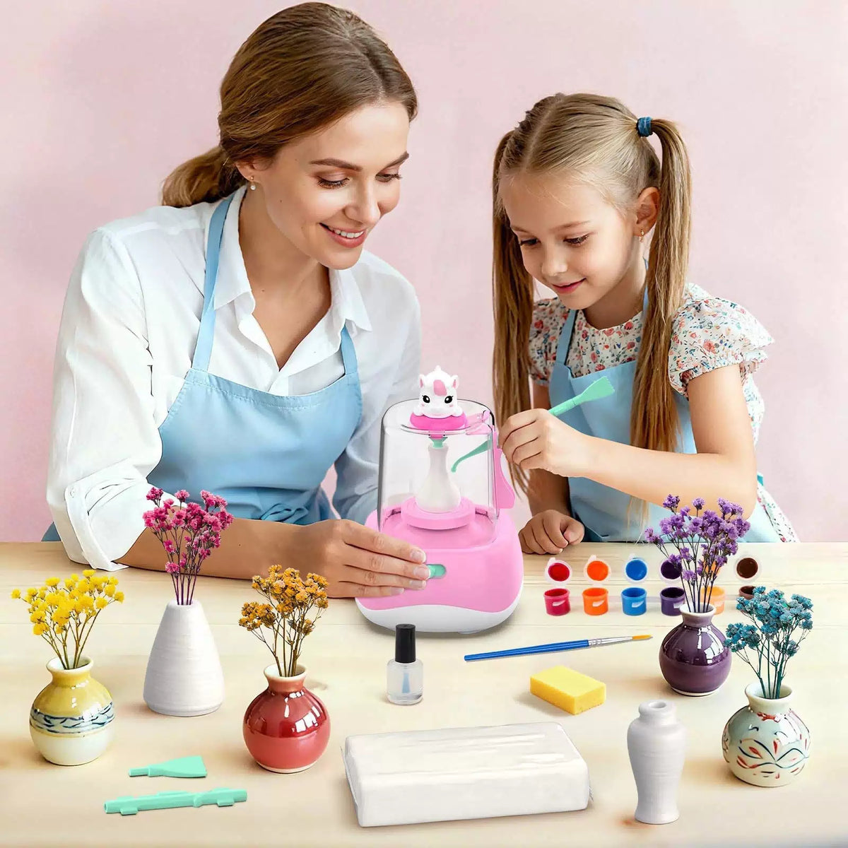 Mini Pottery Wheel for Kids - Painting Craft Kit with Mini, Pink [7]