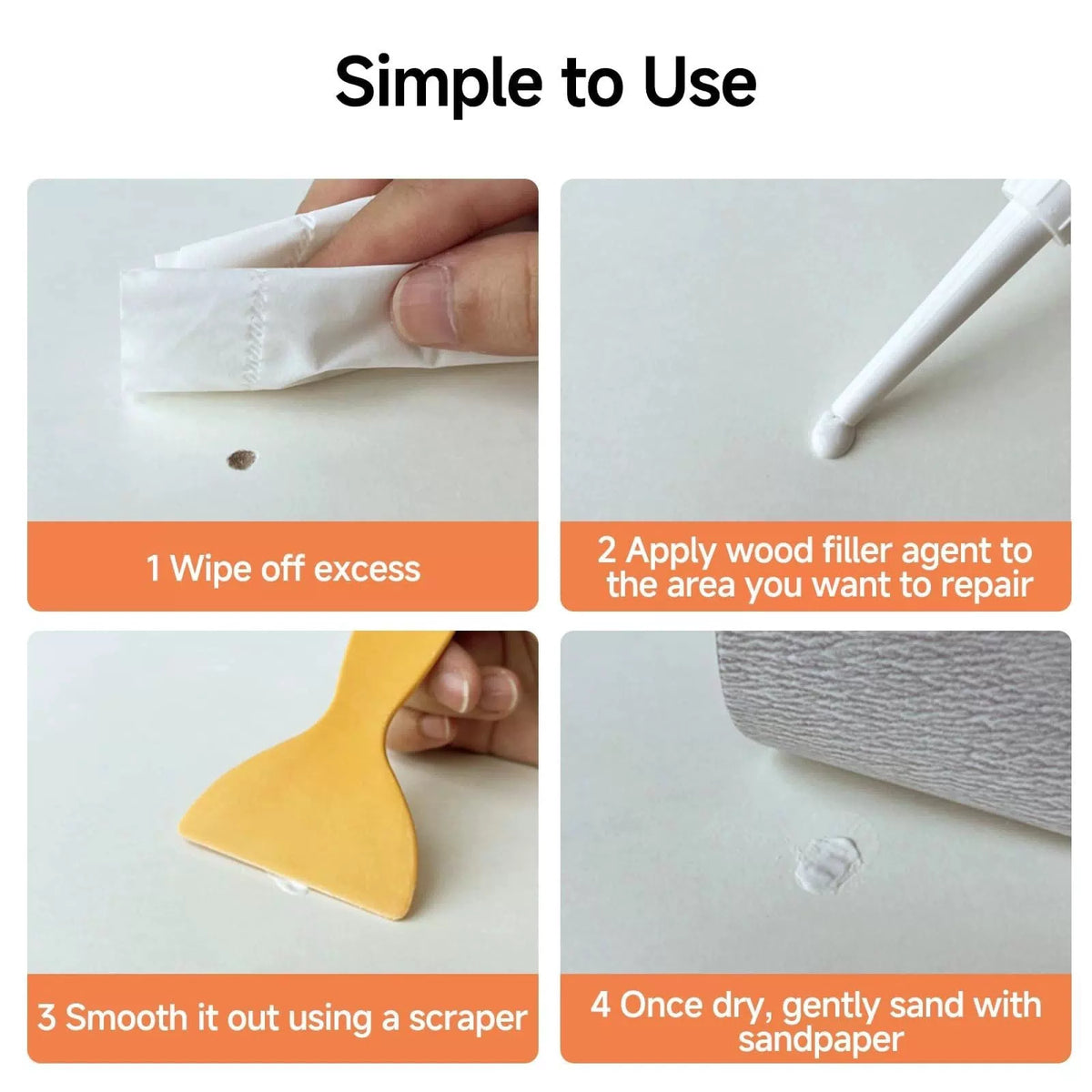 Mollor All Purpose Wood Filler, White Putty Repair for 150g, [4]