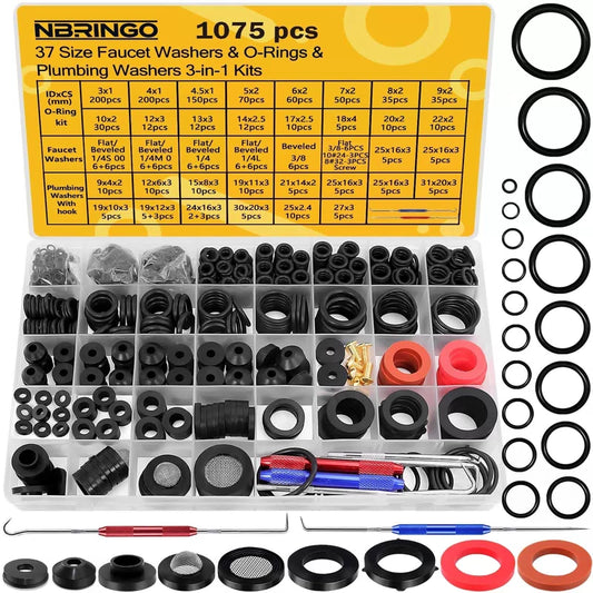 NBRINGO 1075 PCS 37 Sizes 3-in-1 Universal Plumbing Repair Kit 37, Black [1]
